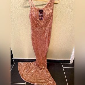 Pink Sequins Mermaid Sweetheart Long Prom Dress, Pink Sequins Evening Dress
